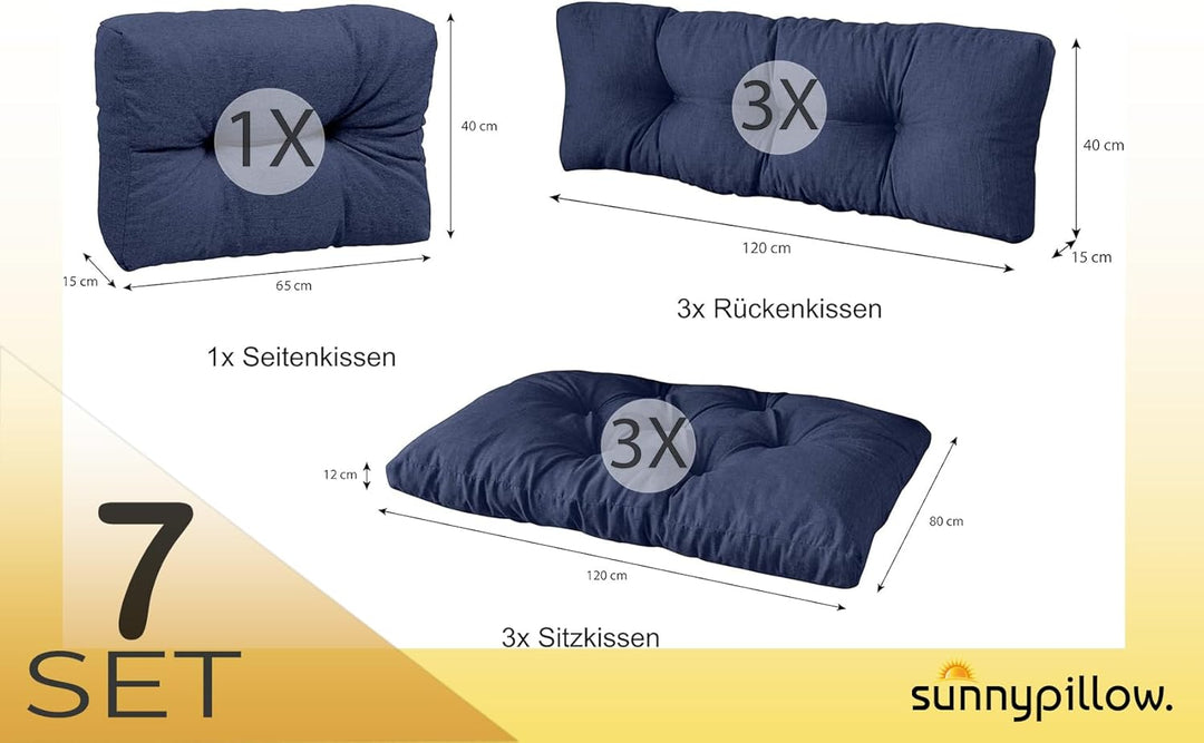 sunnypillow Palettenkissen für Palettenmöbel - 7er Set - Palettenauflage 120 x 80 für Palettensofa -