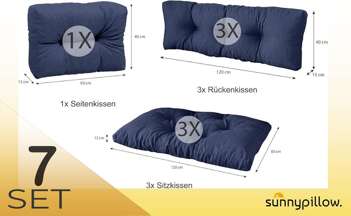 sunnypillow Palettenkissen für Palettenmöbel - 7er Set - Palettenauflage 120 x 80 für Palettensofa -
