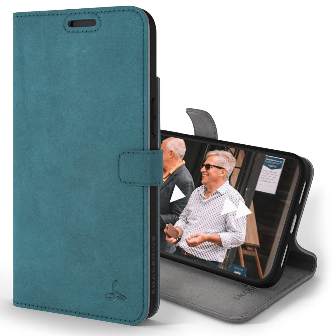 Snakehive Lederhülle für iPhone 14 | Stylische Handyhülle mit Kartenhalter & Standfuss | Handyhülle