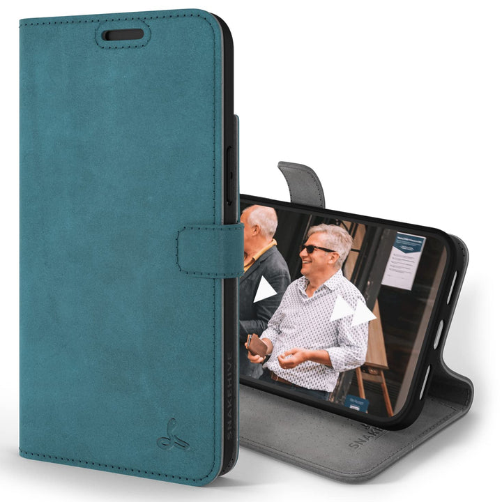 Snakehive Lederhülle für iPhone 14 | Stylische Handyhülle mit Kartenhalter & Standfuss | Handyhülle