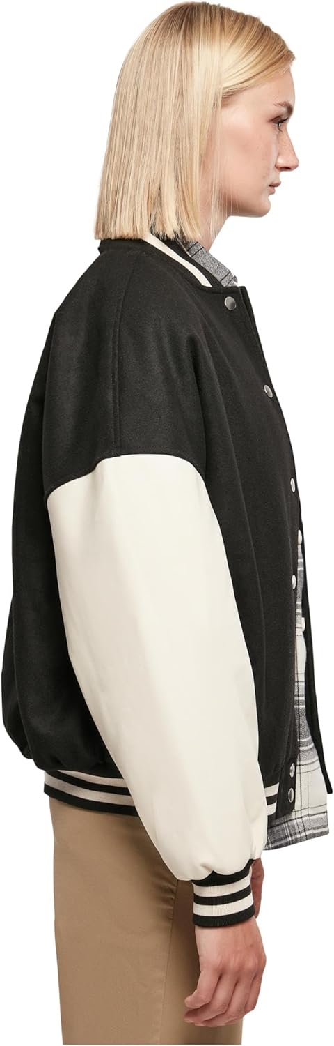 Urban Classics Damen Ladies Oversized Big U College Jacket Jacke S Black/Palewhite, S Black/Palewhit