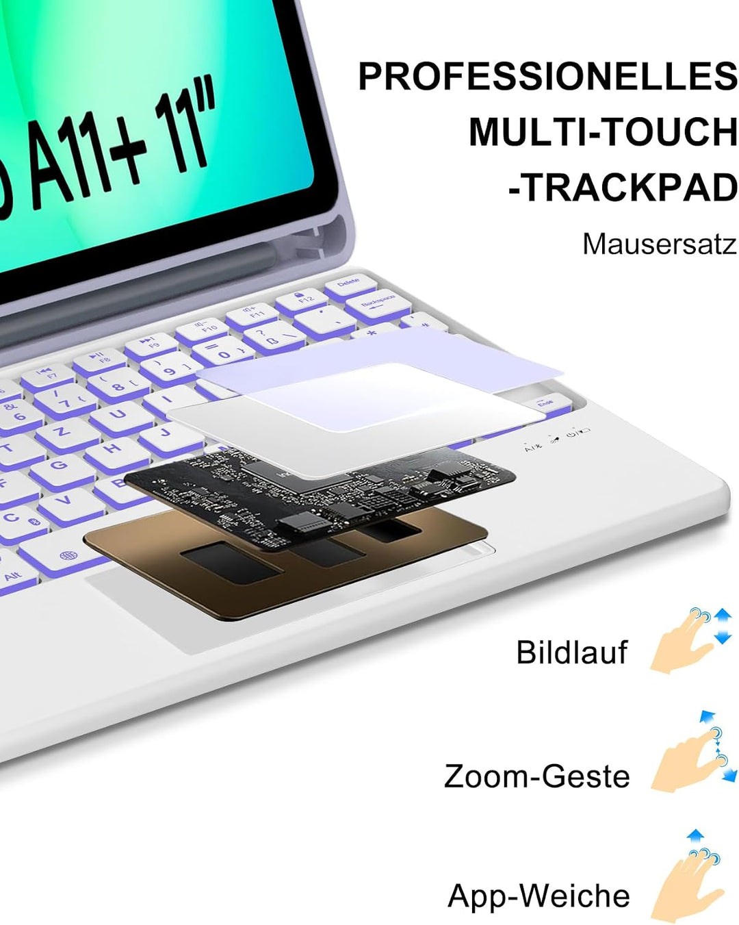 Hülle mit Tastatur für Samsung Galaxy Tab A11+ 11" (2025) & Galaxy Tab A9+ 11" (2023) – Deutsch Keyb