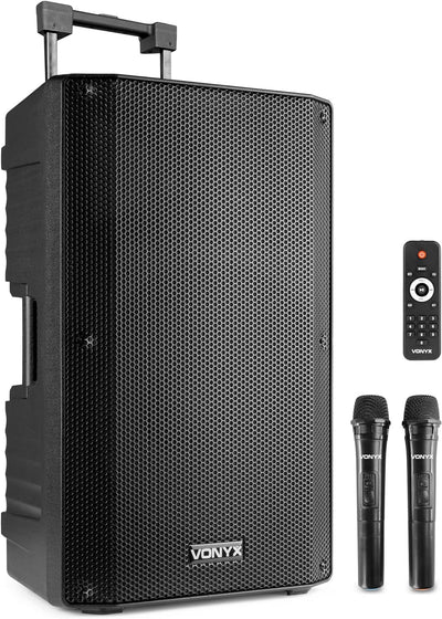 Vonyx VSA500 Partybox 800W Mobile PA Anlage Komplettset, Bluetooth Lautsprecher gross mit Akku, inkl