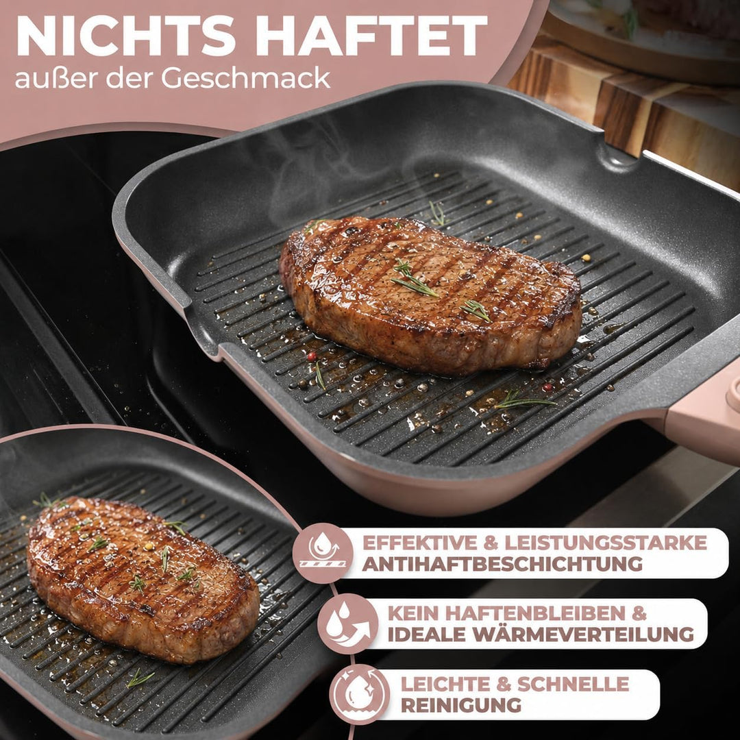 NEU Grillpfanne 28 cm mit Ausguss & abnehmbarem Griff, Antihaftbeschichtung, PFOA-frei, für Induktio