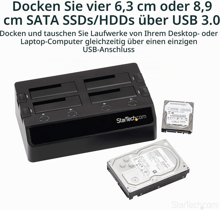 StarTech.com USB 3.0 4 Bay 2,5 Zoll / 3,5 Zoll SATA III Festplatten Dockingstation mit UASP und zwei