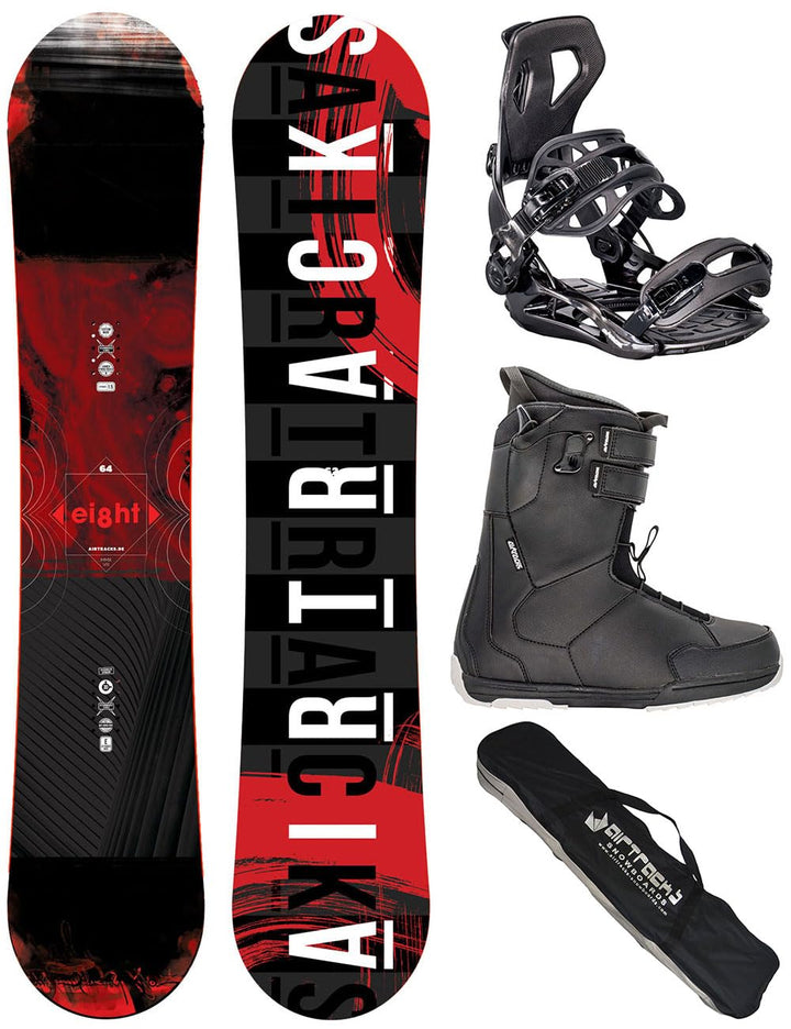 Airtracks Snowboard Set - Eight Snowboard Wide Hybrid Rocker + Bindung Master Fastec + Boots + SB Ba