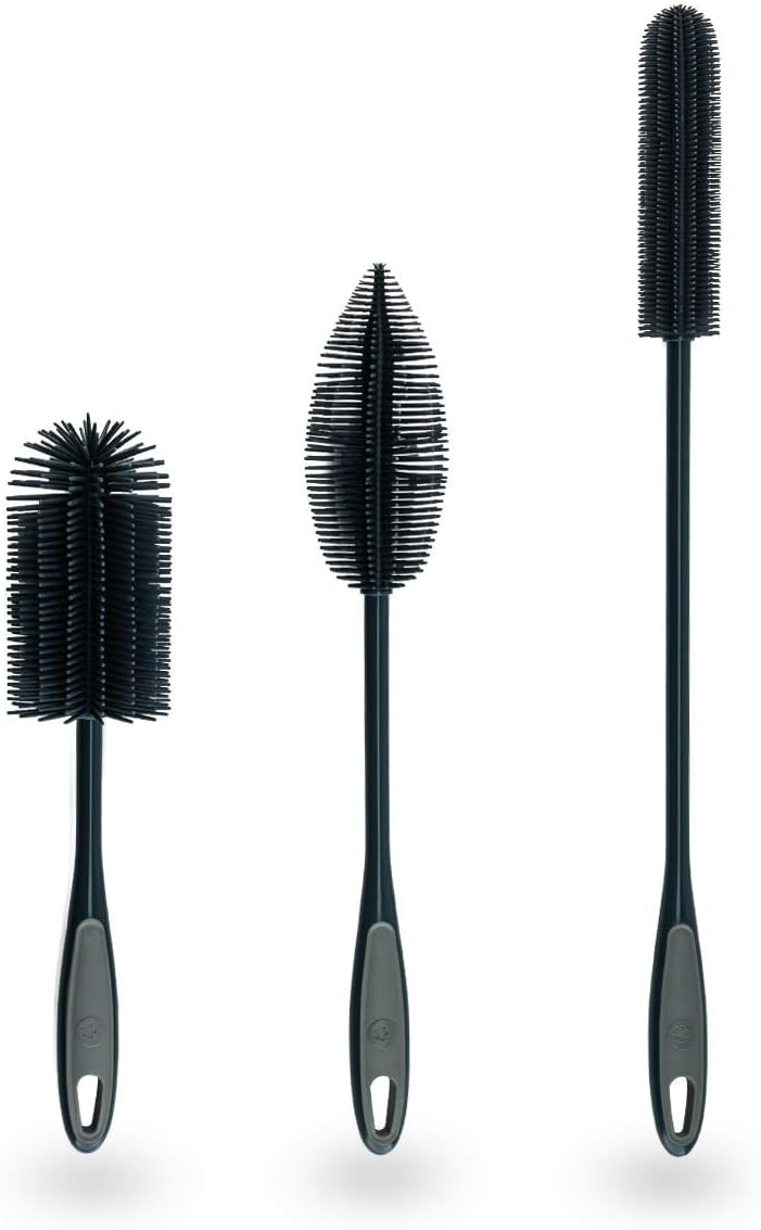 Kochblume Silikonbürsten 3er Set mit Wechselköpfen | Flaschenbürste, Spülbürste, Antibakteriell, Kei