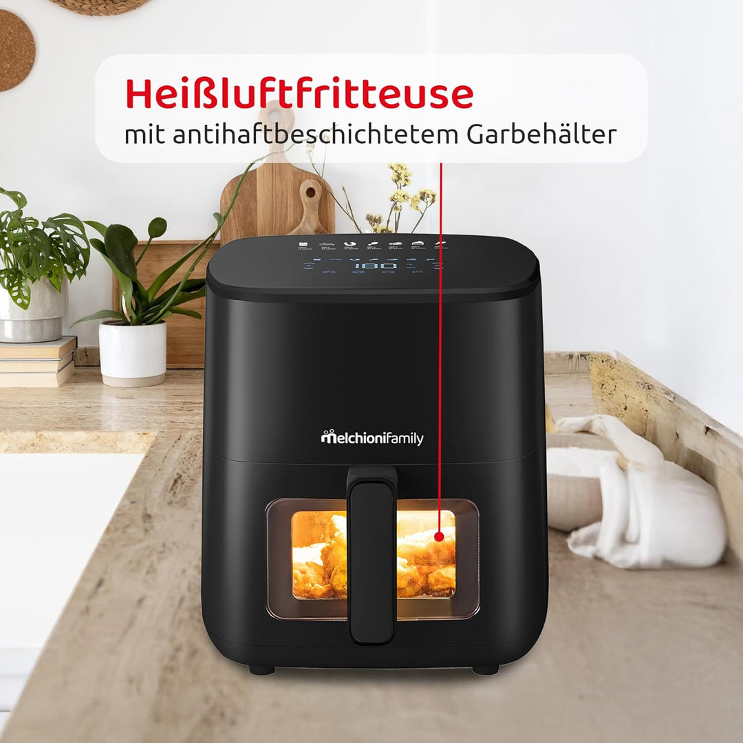 Melchioni Family | Marianna New, Luftfritteuse 5 l, kompakt, Touch-Display, 7 Programme, antihaftbes