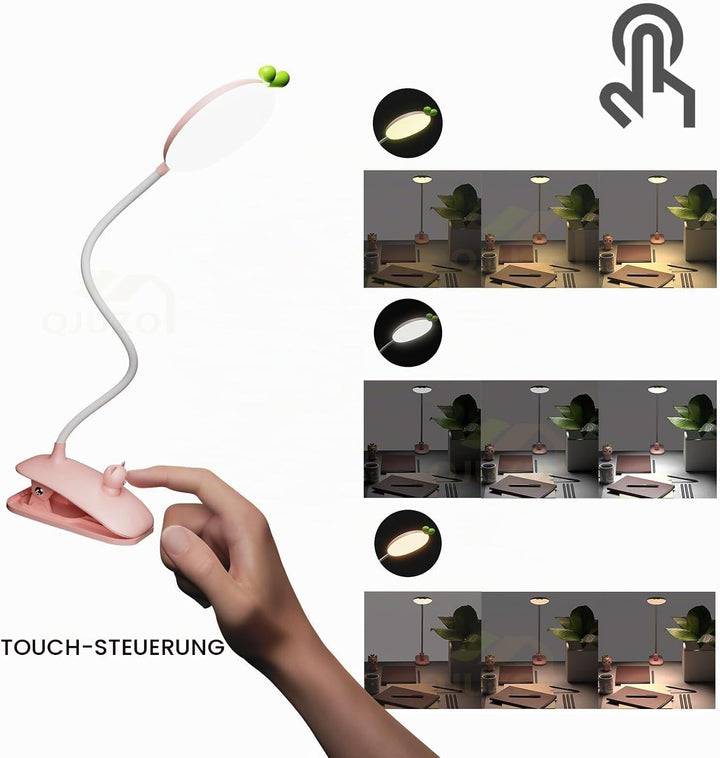 QJUZO Klemmleuchte Kinder Bett, LED Dimmbar Leselampe Buch Klemme USB Aufladbar Kinderzimmer Schreib