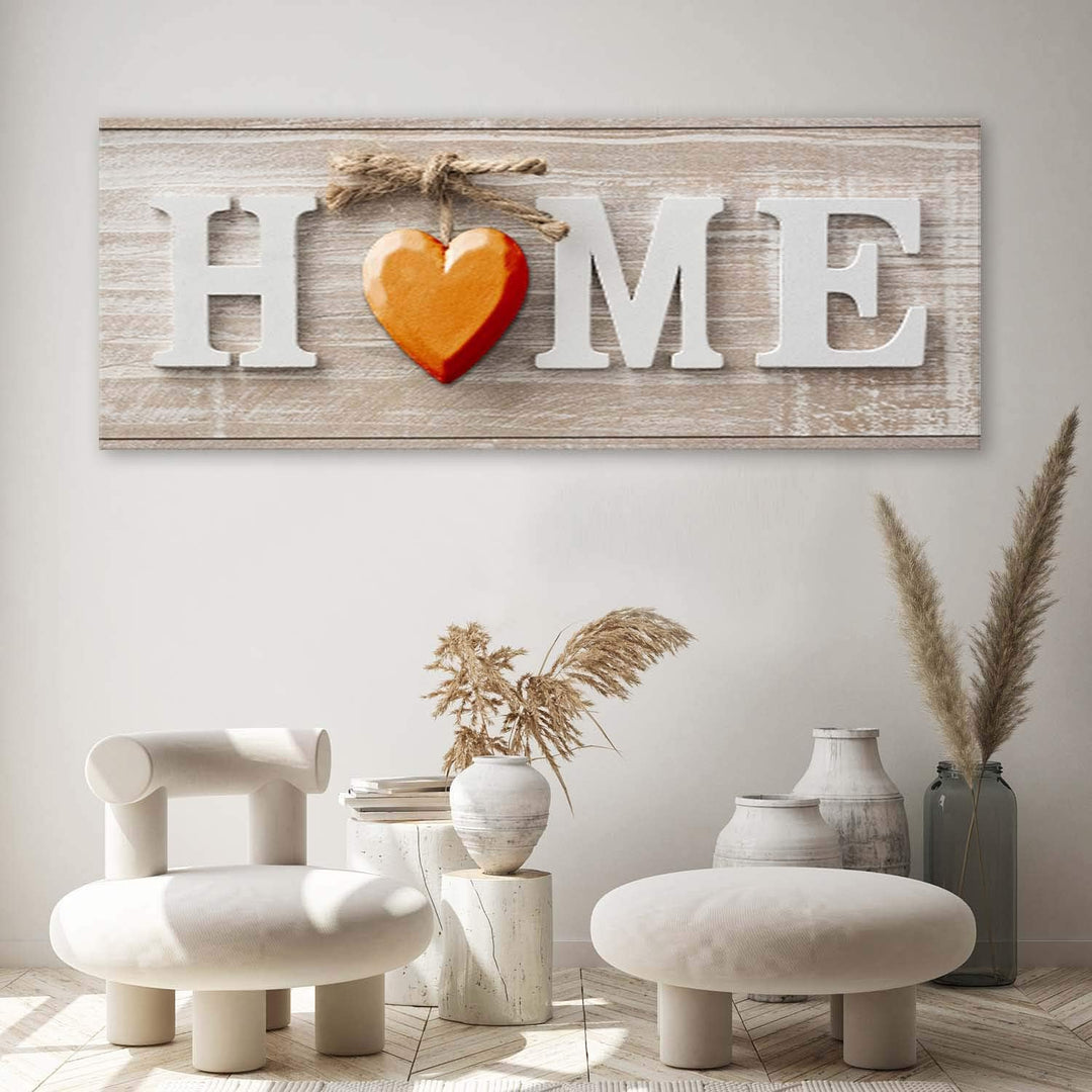 Feeby Wandbild Home 120x40 cm Druckbild Leinwandbild Herz Vintage rustikal Orange Leinwandbild 120x4