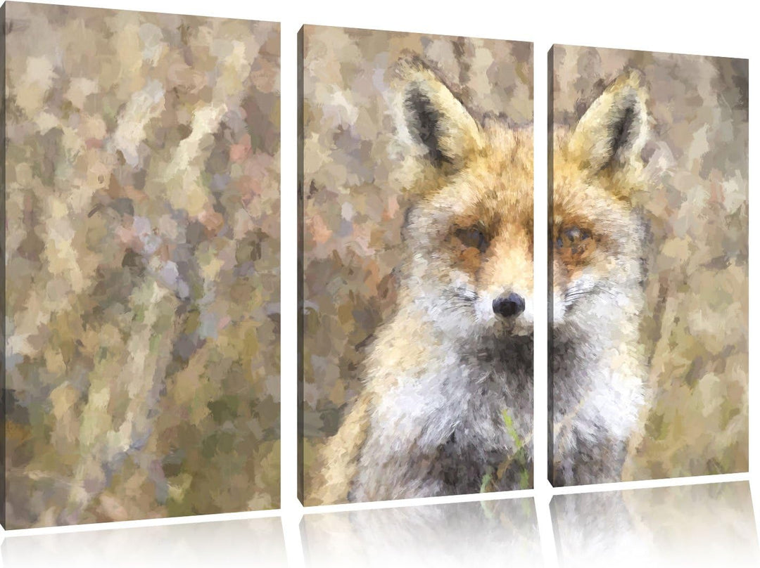 aufmerksamer Fuchs im Geäst NewArt 3-Teiler Leinwandbild 120x80 Bild auf Leinwand, XXL riesige Bilde