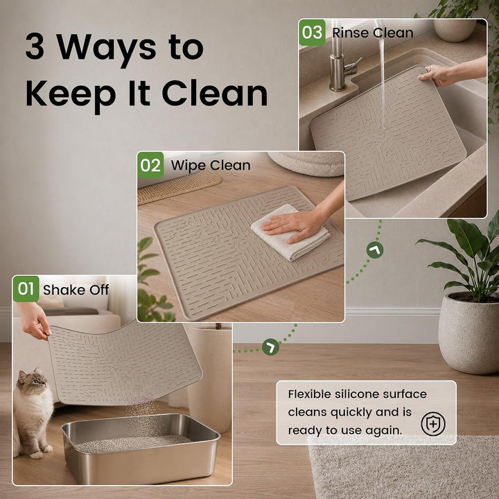 OHMO Katzenklo Matte aus Premium-Silikon 60 * 40 cm, wasserdicht und BPA-frei Katzentoilettenmatte,