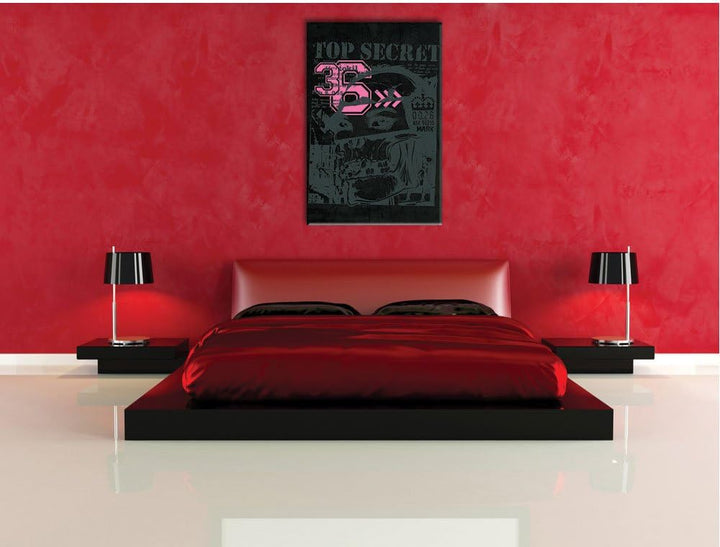 Dark Top secret black Bild auf Leinwand, XXL riesige Bilder fertig gerahmt mit Keilrahmen, Kunstdruc