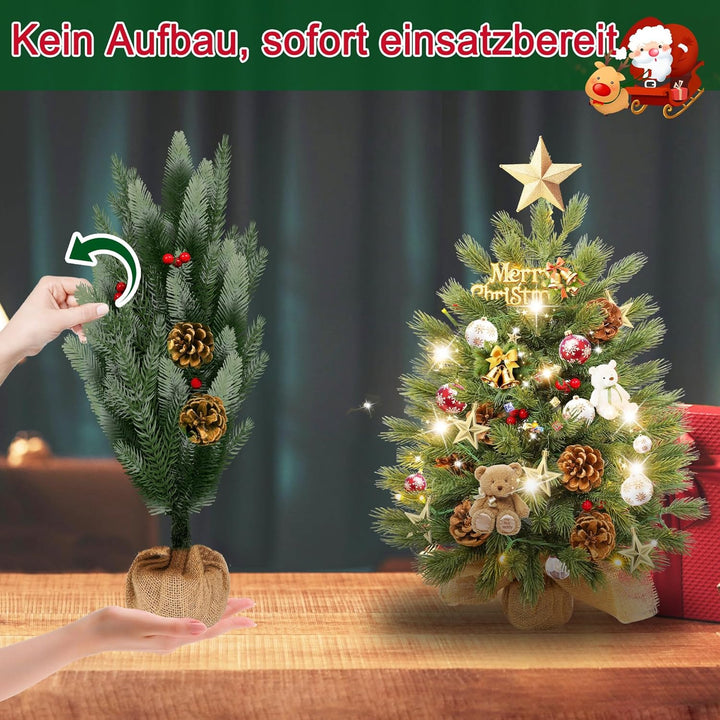 YRHome 60cm Mini Weihnachtsbaum künstlich klein Tischweihnachtsbaum Tannenbaum mit Beleuchtung künst