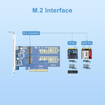 PCIe 3.0 to NVMe (2) M.2 Adapter for M.2 (M Key) SSD, PCIe X8, Requires Motherboard BIOS Support for