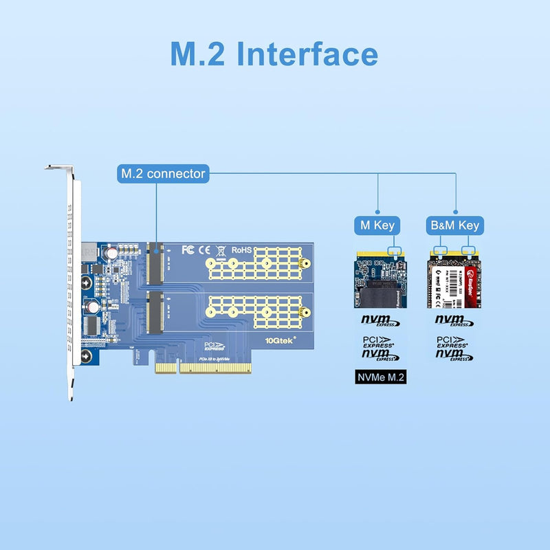 PCIe 3.0 to NVMe (2) M.2 Adapter for M.2 (M Key) SSD, PCIe X8, Requires Motherboard BIOS Support for