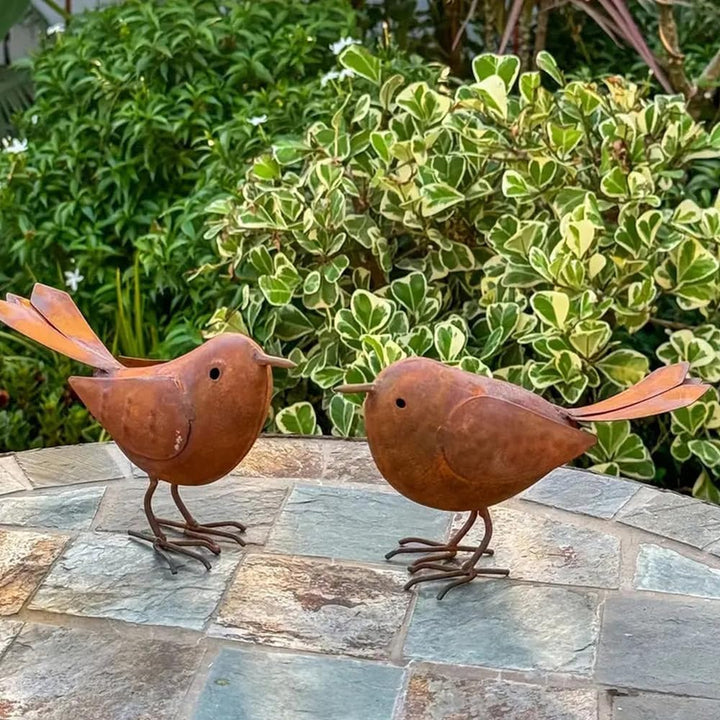 2 Stück Gartendeko Metall Deko Vögel, Outdoor und Garten Vintage Singvogel Figuren Gartenstecker Ros