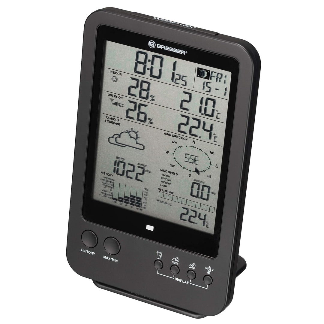 Bresser Wetterstation Funk mit Aussensensor Wetter Center 5-in-1, Schwarz