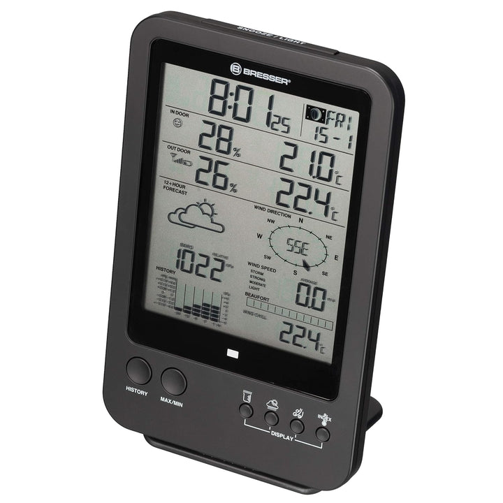 Bresser Wetterstation Funk mit Aussensensor Wetter Center 5-in-1, Schwarz