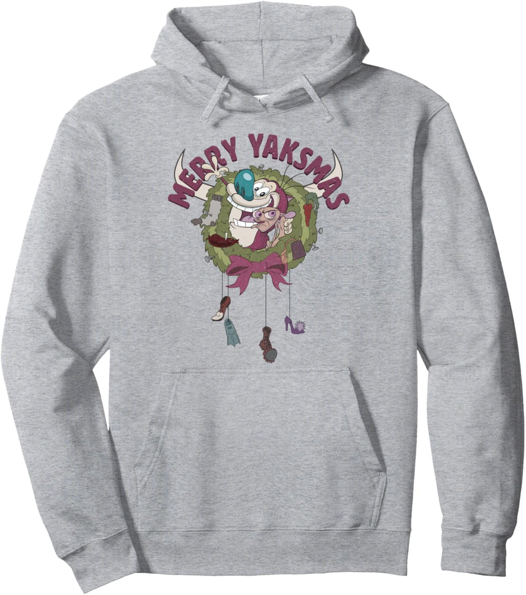 Ren and Stimpy Christmas Wreath Merry Yaksmas Pullover Hoodie