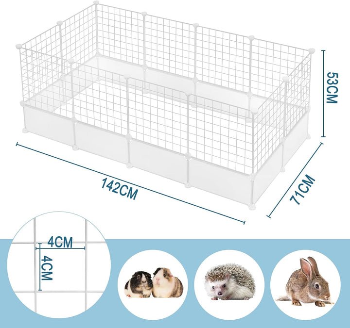 EUGAD Freigehege für Kaninchen, Freilaufgehege Kaninchen, Meerschweinchen Gehege, Weiss BHT 142x53x7
