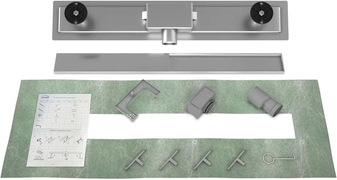 SONNI Duschrinne 80cm Edelstahl Befliesbar Komplettset Doppelseitige duschablauf Bodenablauf Flach m