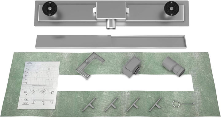 SONNI Duschrinne 80cm Edelstahl Befliesbar Komplettset Doppelseitige duschablauf Bodenablauf Flach m