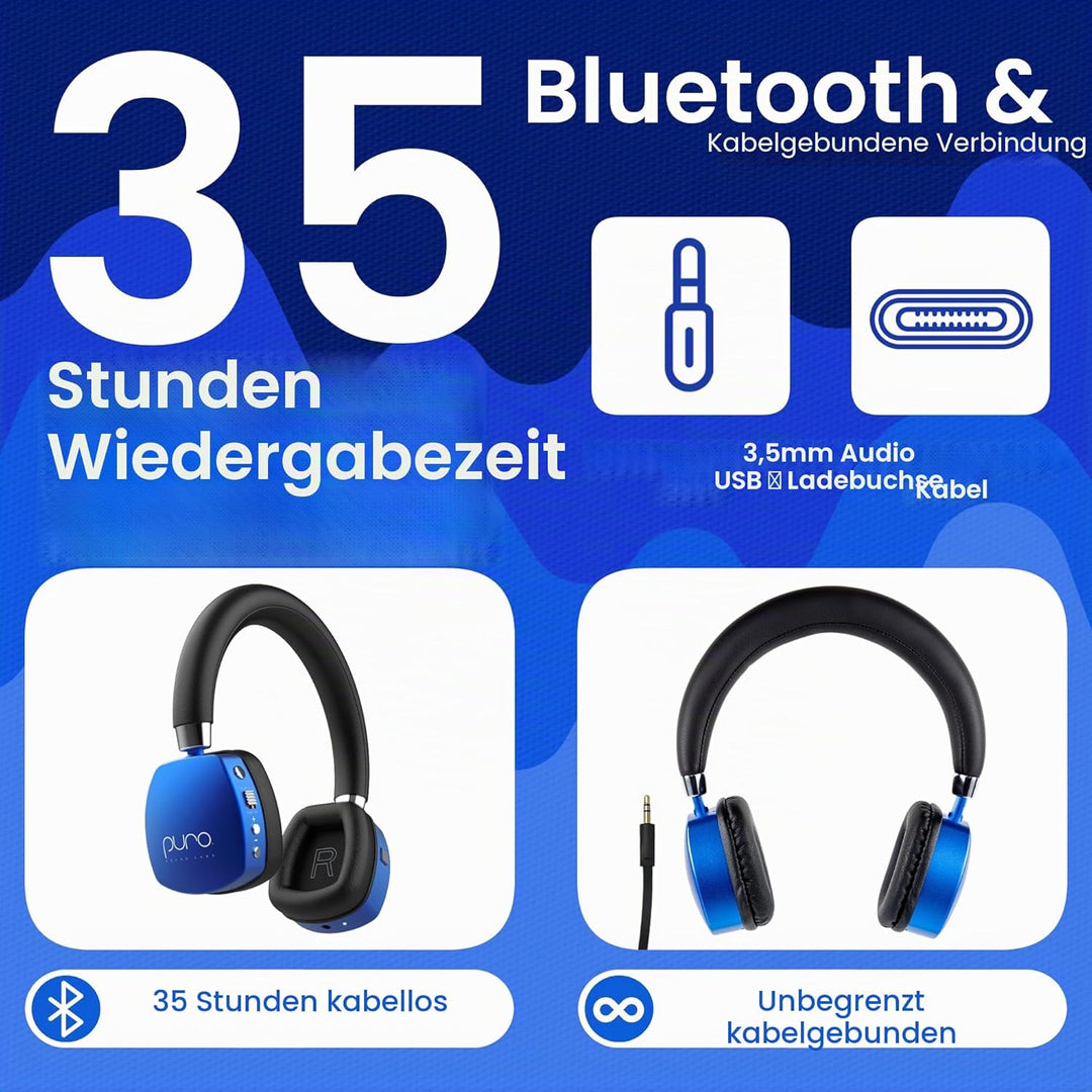 Puro Sound Labs PuroQuiet Plus Lautstärkebegrenzte On-Ear Active Noise Cancelling Bluetooth Kopfhöre
