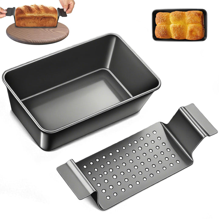 Karbonstahl Brotbackform 25 x 14,5 x 7,5 cm, Kastenform Brot mit Ablaufschale, Antihaftbeschichtete,