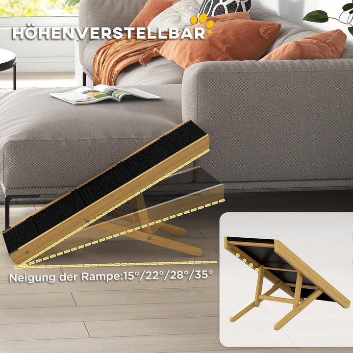 PawHut Hunderampe für Bett und Couch Faltbar Haustierrampe mit 4 Einstellbare Höhe von 24 bis 47,5 c