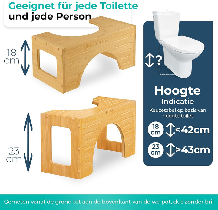 BUDDLEY Toilette hocker klappbar - toilettenhocker Bambus - Klohocker für die richtige Haltung - Toi