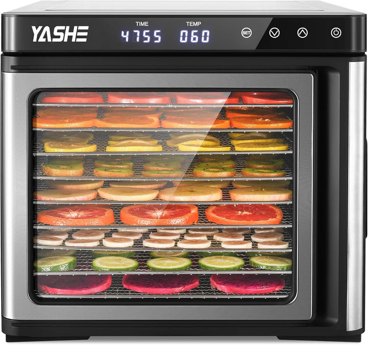 Edelstahl Dörrautomat, 1000W Dörrgerät für Obst und Gemüse mit LED-Anzeige, präziser Temperaturregel