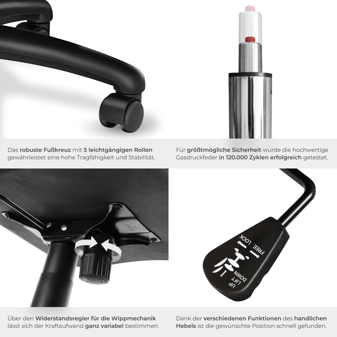tectake® Racing Bürostuhl, Gaming Stuhl mit Wippfunktion, Chefsessel, Drehstuhl mit Rollen, höhenver