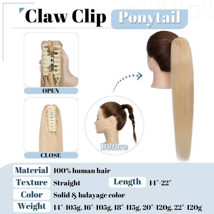 SEGO Ponytail Extension Echthaar mit Klammer Pferdeschwanz Zopf Clip in Haarteil Haarverlängerung 10