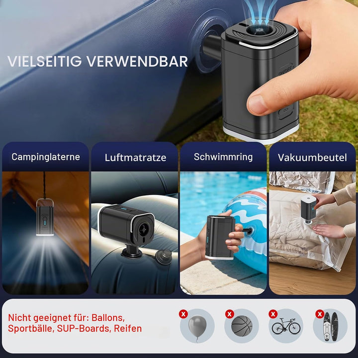 Elektrische Luftpumpe, Tragbare Kompakte Minipumpe, Über USB Wiederaufladbar Zum Aufblasen/Entleeren