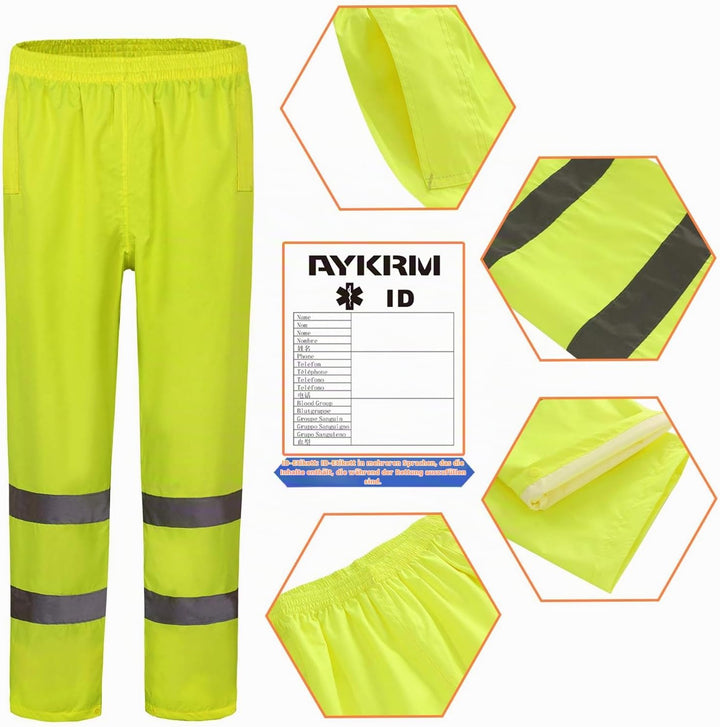 AYKRM Regenhose Fahrrad Gelb Warnschutz Regen-Latzhose gelb warnregenhose Arbeitshose Regenhosen für