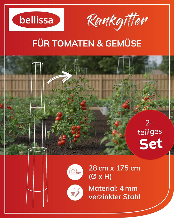 bellissa - Tomaten Rankhilfe 175cm (2 Stück) – Spirale aus Metall verzinkt – Wetterfestes Rankgitter