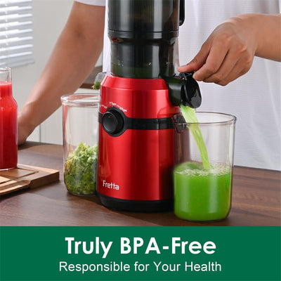 Fretta Entsafter Slow Juicer mit 108 mm Öffnung&1L Kapazität,Entsafter Gemüse und Obst,200W Saftpres