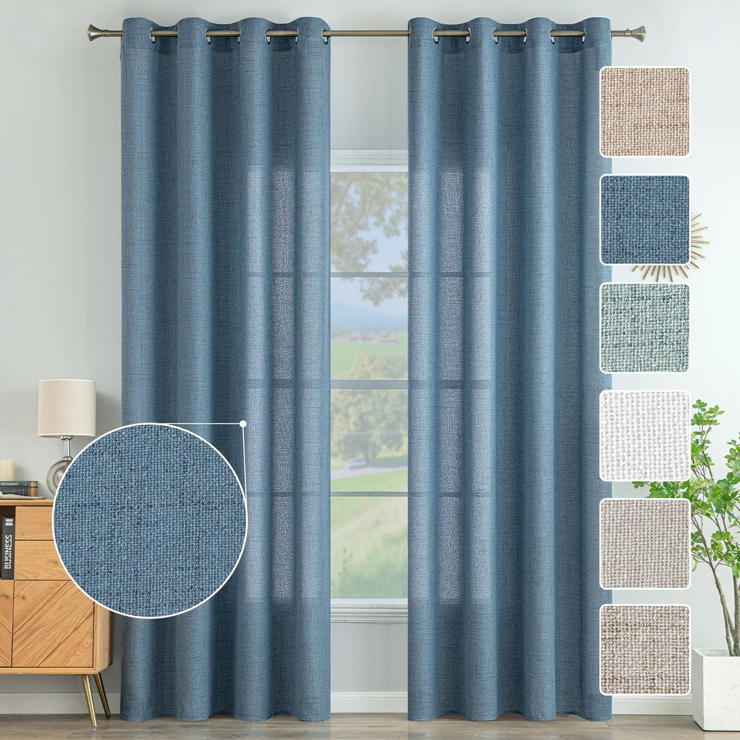MIULEE Wohnzimmer Vorhänge Gardinen Leinen Ösenvorhang Leinenoptik Vorhang Boho Gardine mit Ösen Sem