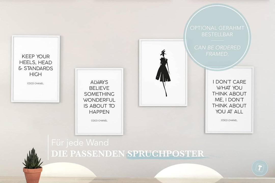 Papierschmiede® Premium Spruchposter Set 4er DIN A2 (42x59 cm) Motiv: Coco Heels, Fashion Quote, Pos