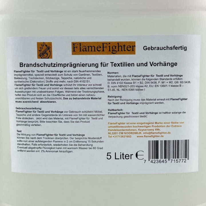 FlameFighter - 5 Liter Brandschutzimprägnierung Textilien und Vorhänge - Brandausbreitungstest besta