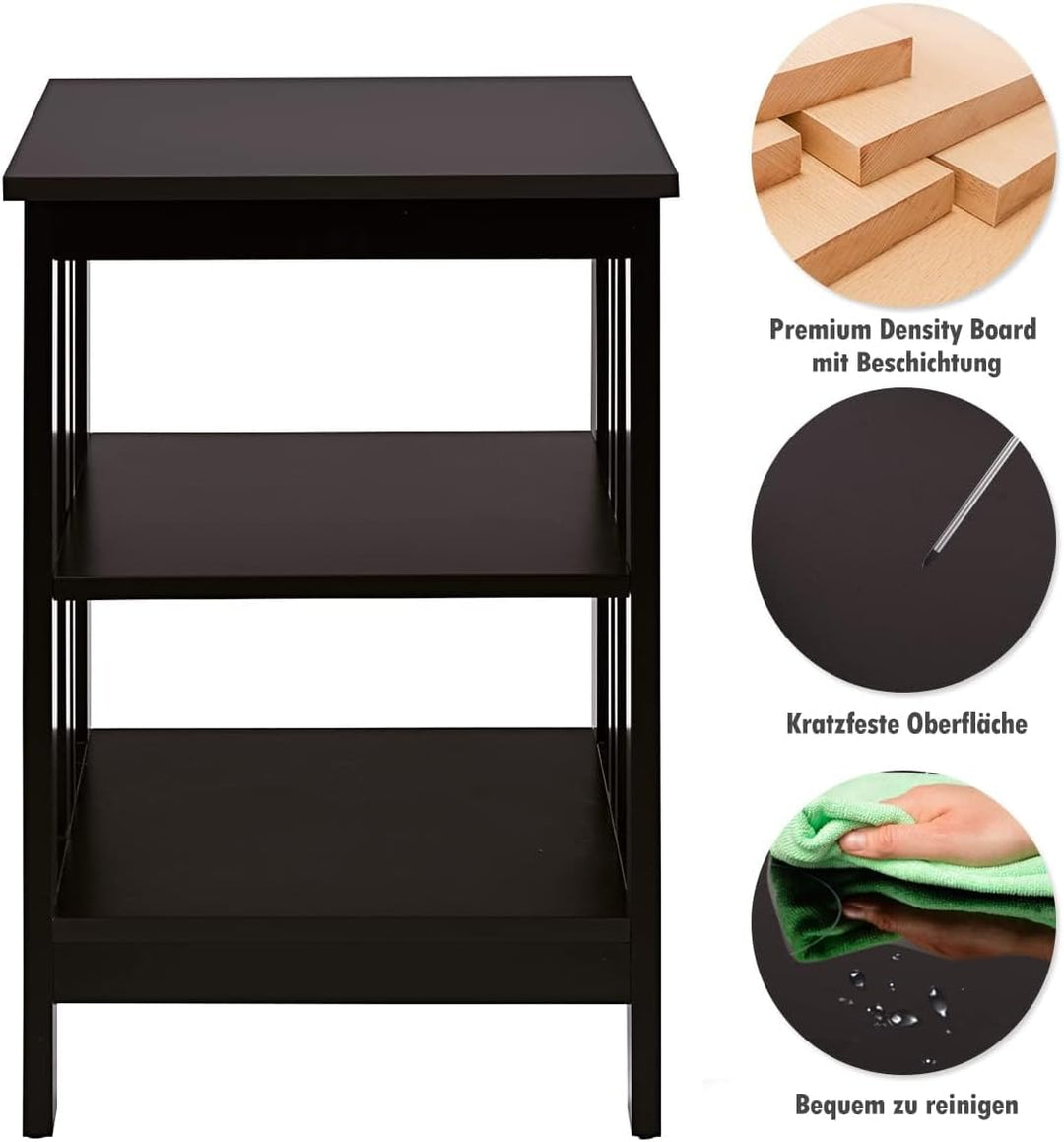 COSTWAY Nachttisch 3 Ebenen, 2er Set Beistelltisch Nachtschrank, Sofatisch Couchtisch für Schlafzimm