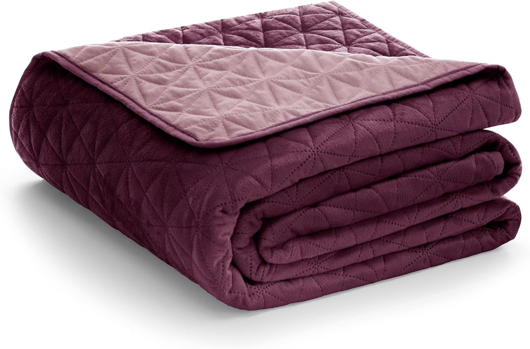 AmeliaHome Tagesdecke 170x270 cm violett lila zweiseitig Steppung Velvet Samt Laila Laila Violett Li