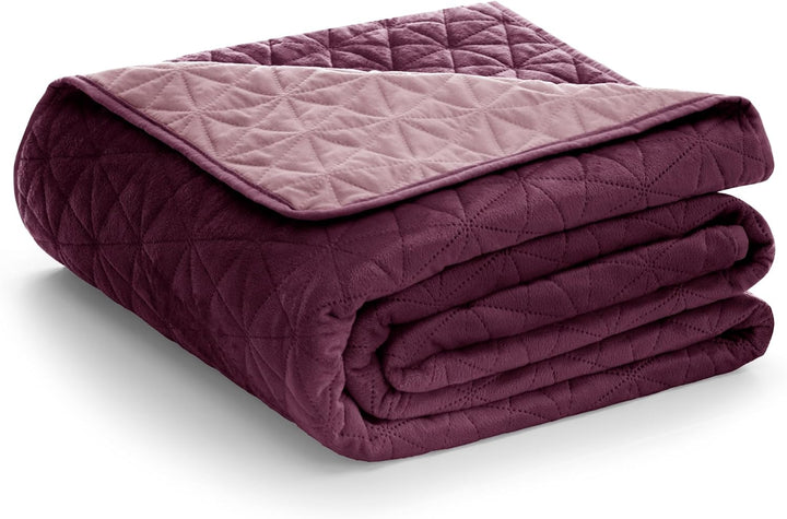 AmeliaHome Tagesdecke 170x270 cm violett lila zweiseitig Steppung Velvet Samt Laila Laila Violett Li