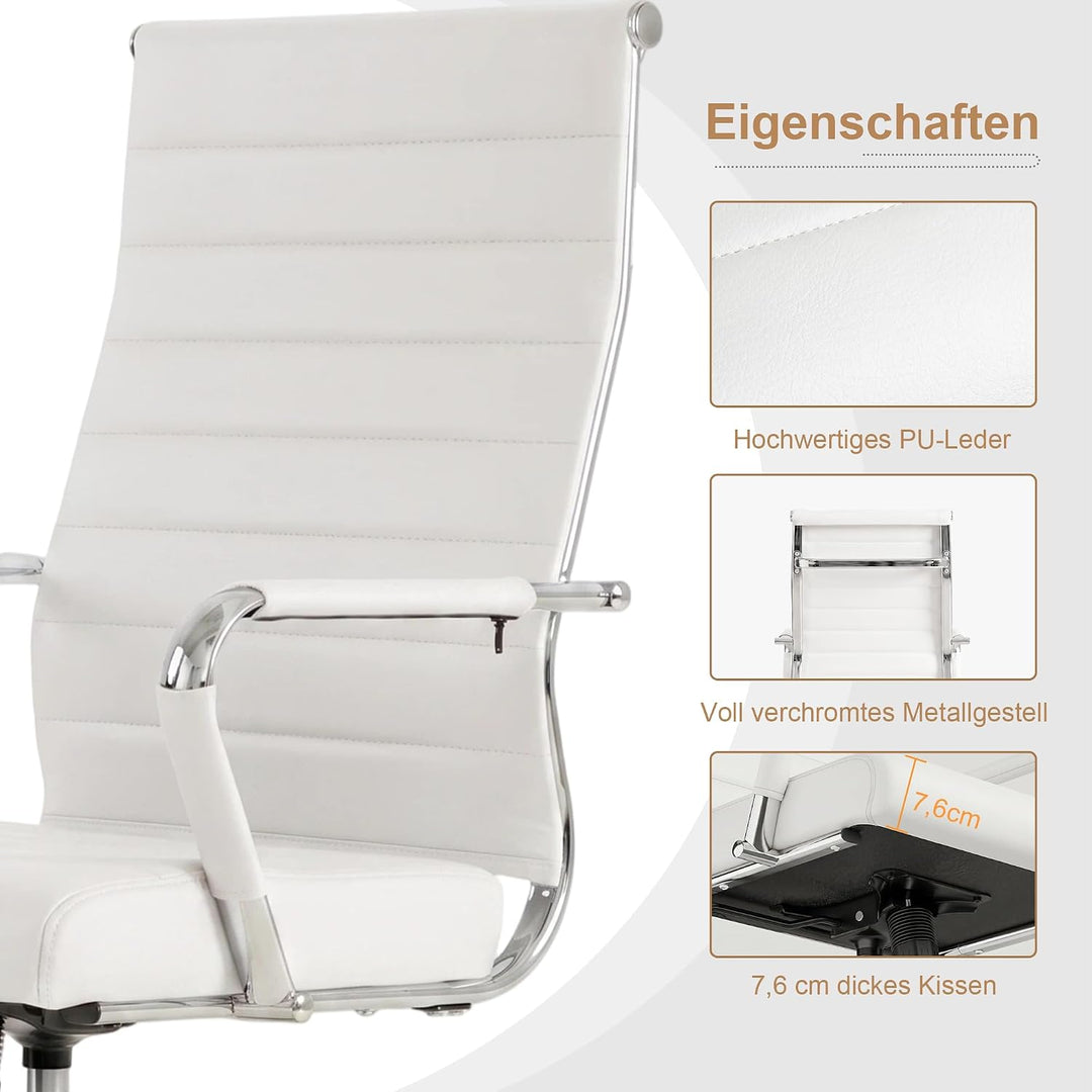 UEV Bürostuhl Leder 150kg belastbar mit Wippfunktion Ergonomisch weiss | Schreibtischstuhl mit Armle