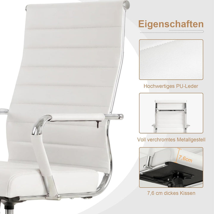 UEV Bürostuhl Leder 150kg belastbar mit Wippfunktion Ergonomisch weiss | Schreibtischstuhl mit Armle