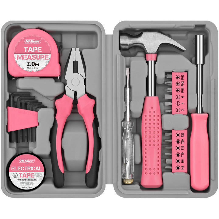 Hi-Spec 24tlg. Rosa Haushalts Mini Werkzeug-Set für Frauen passend für WG-Zimmer oder Unterwegs 24 T