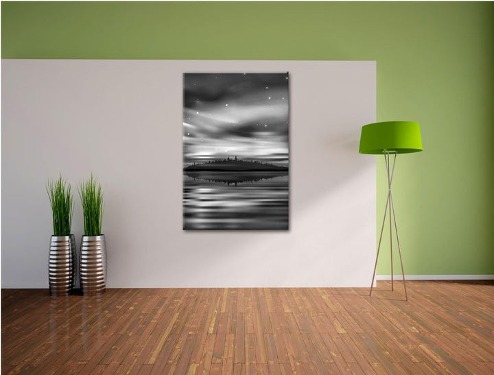 Pixxprint Monocrome, Finnische Polarlichter, Format: 100x70 auf Leinwand, 100x70