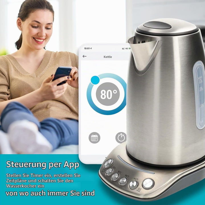 Nedis KAWK8000WIFI SmartLife Wasserkocher - Wi-Fi Steuerung - 1,7 l Edelstahl - 2200 W - Temperatura