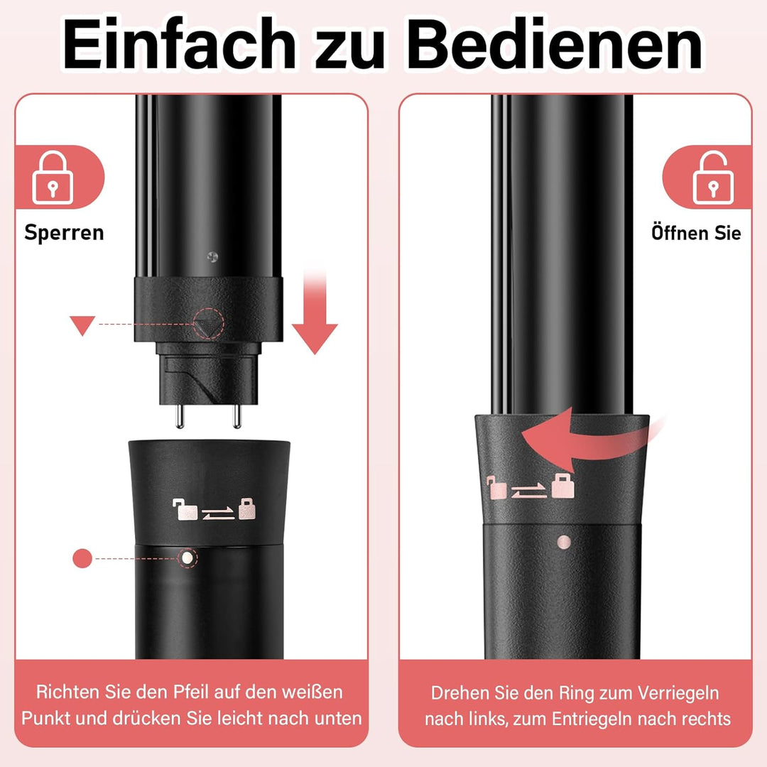 5 in 1 Lockenstab Set mit 5 Aufsätzen, Welleneisen für grosse, mittlere & kleine Locken, Einstellbar